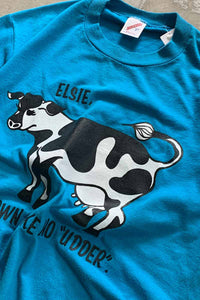 MADE IN USA 80'S S/S COW PRINT ANIMAL T-SHIRT / BLUE [SIZE: L USED]