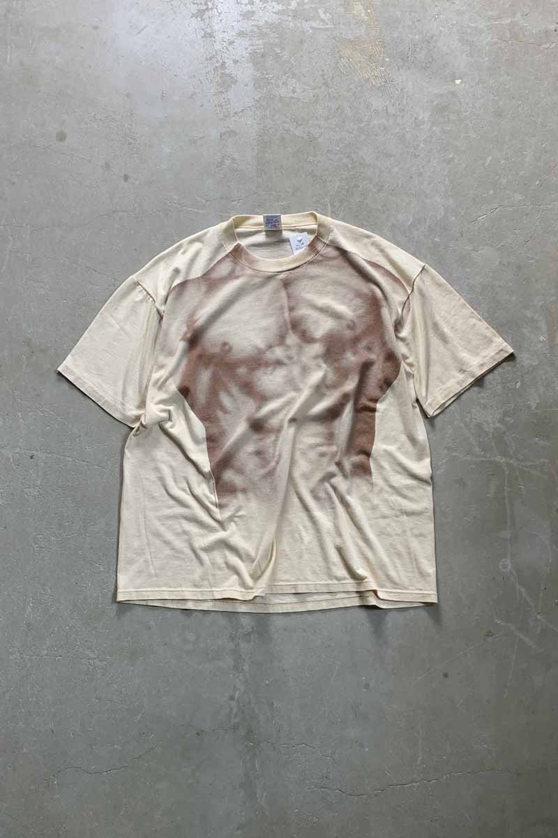 MADE IN USA 90'S S/S BODY PRINT T-SHIRT / BEIGE [SIZE: XL USED]