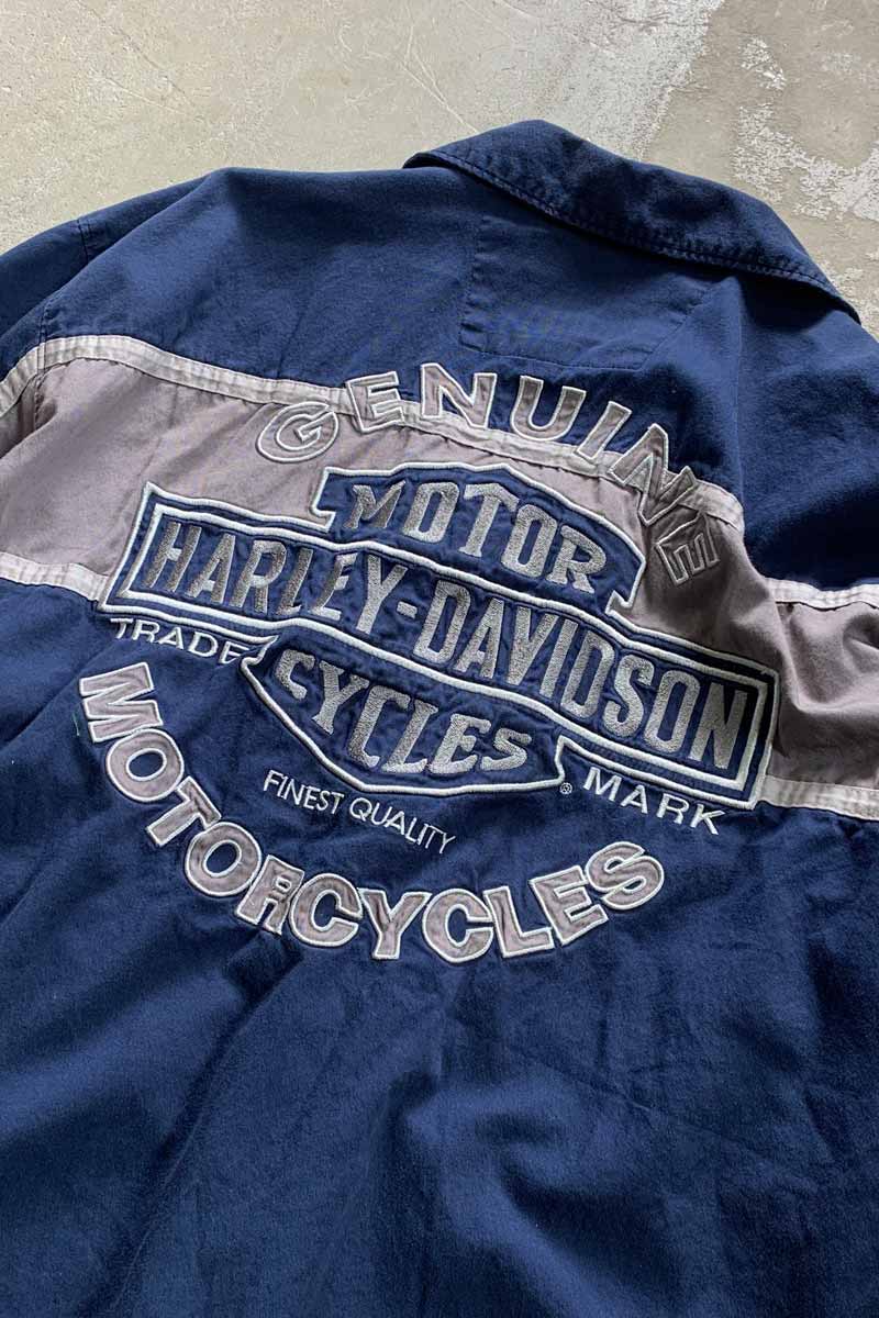 S/S OPEN COLLAR BACK LOGO EMBROIDERY SHIRT / NAVY [SIZE: XL USED]