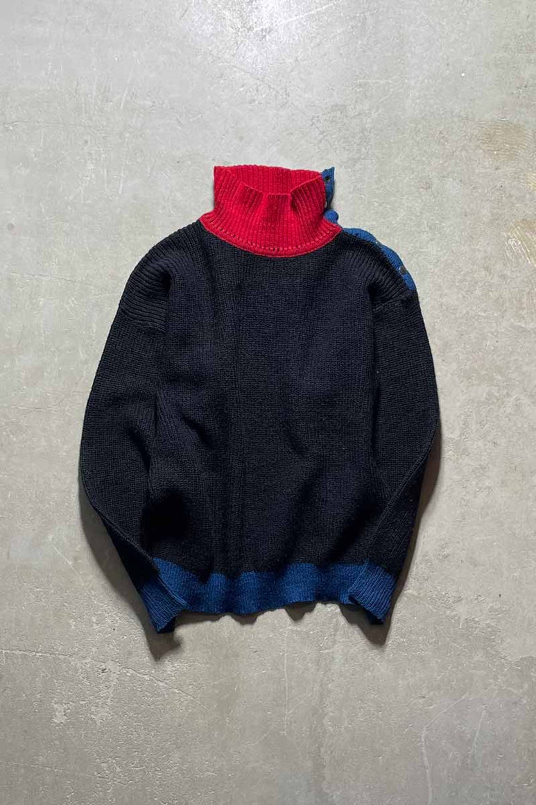 MADE IN ITALY 90'S HI-NECK SHOULDER SNAP ACRYLIC WOOL KNIT SWEATER / BLACK [SIZE:S USED]