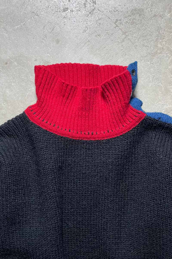 MADE IN ITALY 90'S HI-NECK SHOULDER SNAP ACRYLIC WOOL KNIT SWEATER / BLACK [SIZE:S USED]
