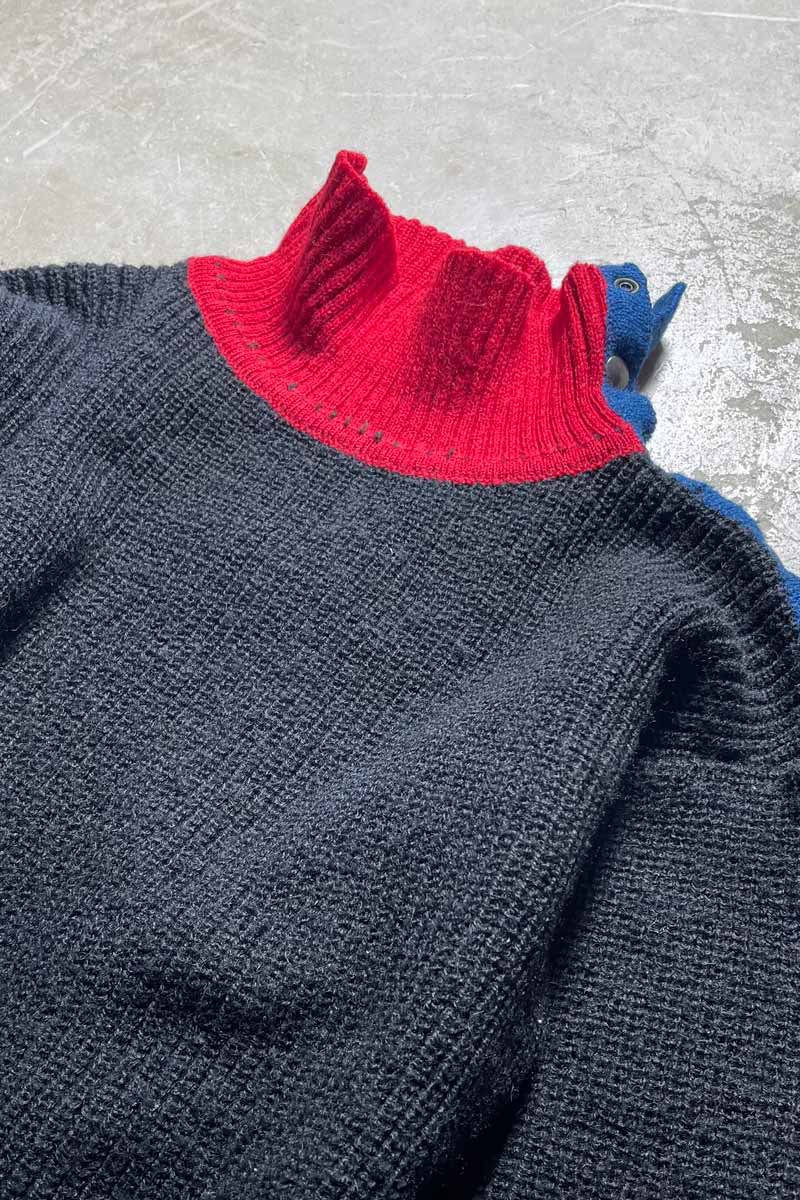 MADE IN ITALY 90'S HI-NECK SHOULDER SNAP ACRYLIC WOOL KNIT SWEATER / BLACK [SIZE:S USED]