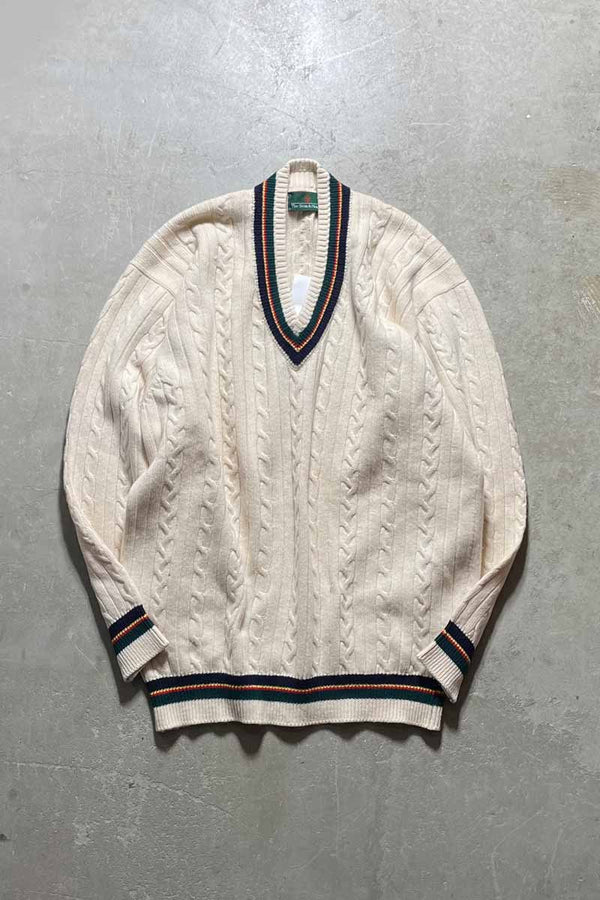 MADE IN SCOTLAND 90'S CASHMERE TILDEN CABLE KNIT SWEATER / WHITE [SIZE:L USED]