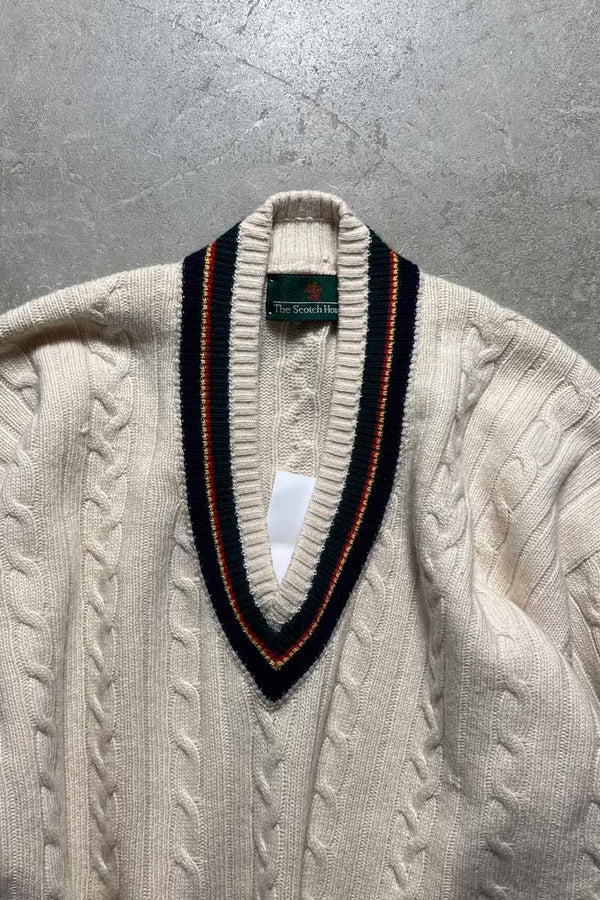 MADE IN SCOTLAND 90'S CASHMERE TILDEN CABLE KNIT SWEATER / WHITE [SIZE:L USED]