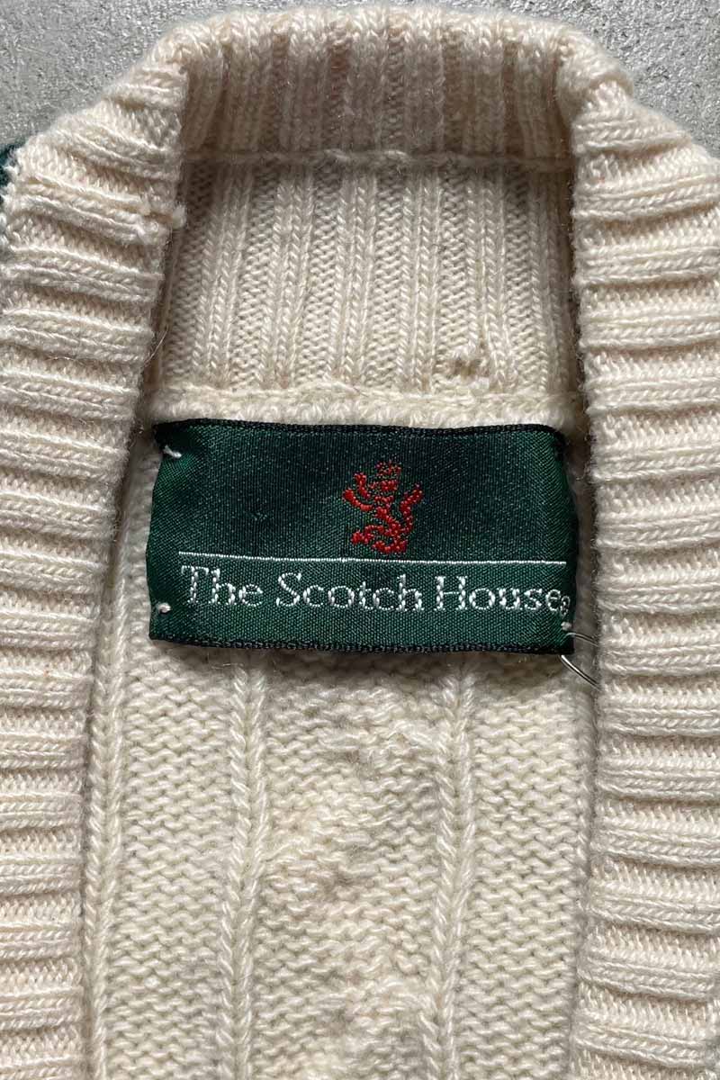 MADE IN SCOTLAND 90'S CASHMERE TILDEN CABLE KNIT SWEATER / WHITE [SIZE:L USED]