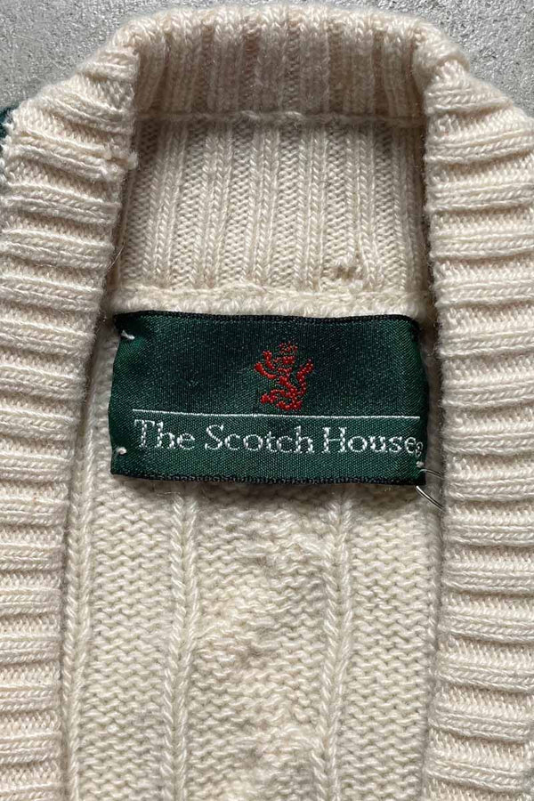 MADE IN SCOTLAND 90'S CASHMERE TILDEN CABLE KNIT SWEATER / WHITE [SIZE:L USED]