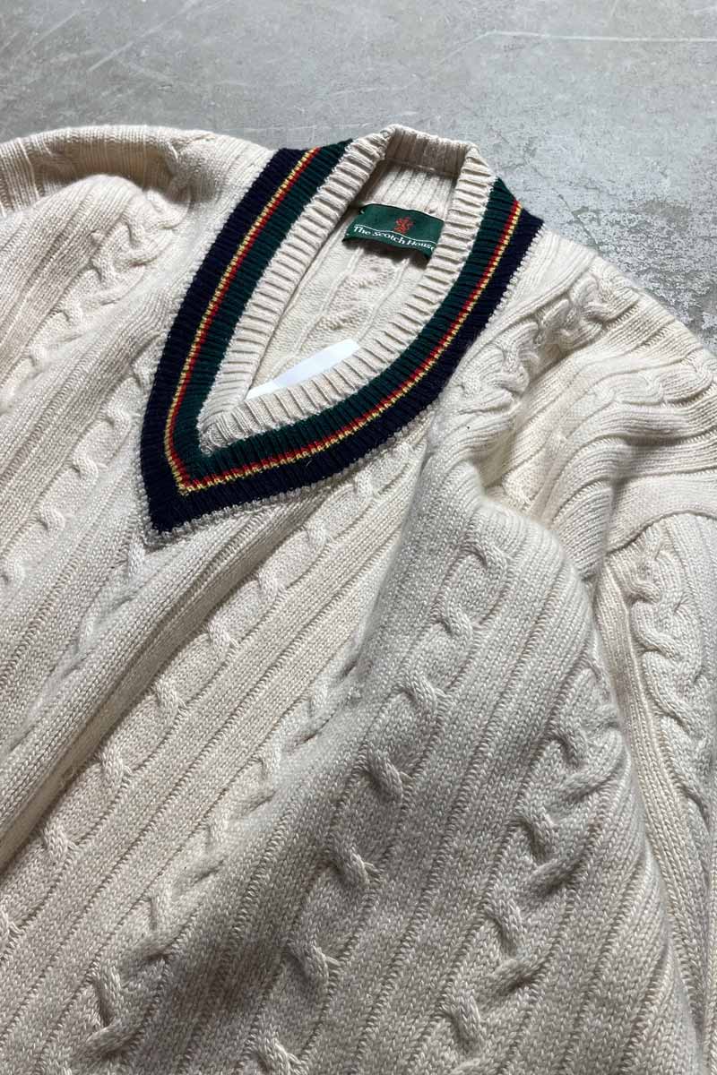 MADE IN SCOTLAND 90'S CASHMERE TILDEN CABLE KNIT SWEATER / WHITE [SIZE:L USED]