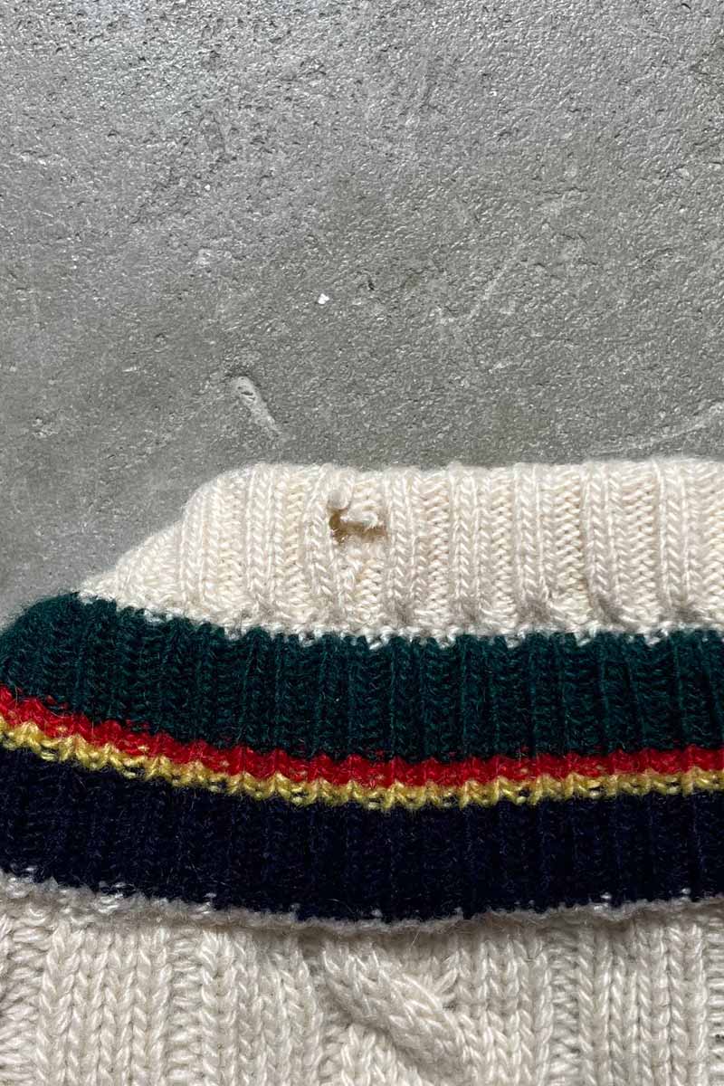 MADE IN SCOTLAND 90'S CASHMERE TILDEN CABLE KNIT SWEATER / WHITE [SIZE:L USED]