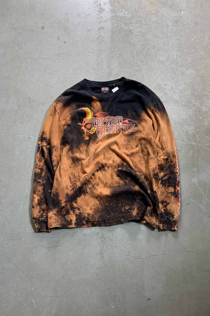 11'S L/S SINISTER ATTITUDE PRINT BLEACH T-SHIRT / BLACK [SIZE: XL USED]
