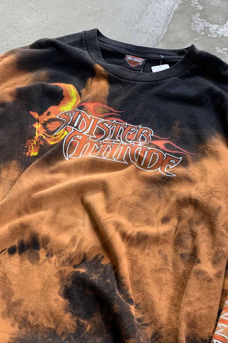 11'S L/S SINISTER ATTITUDE PRINT BLEACH T-SHIRT / BLACK [SIZE: XL USED]