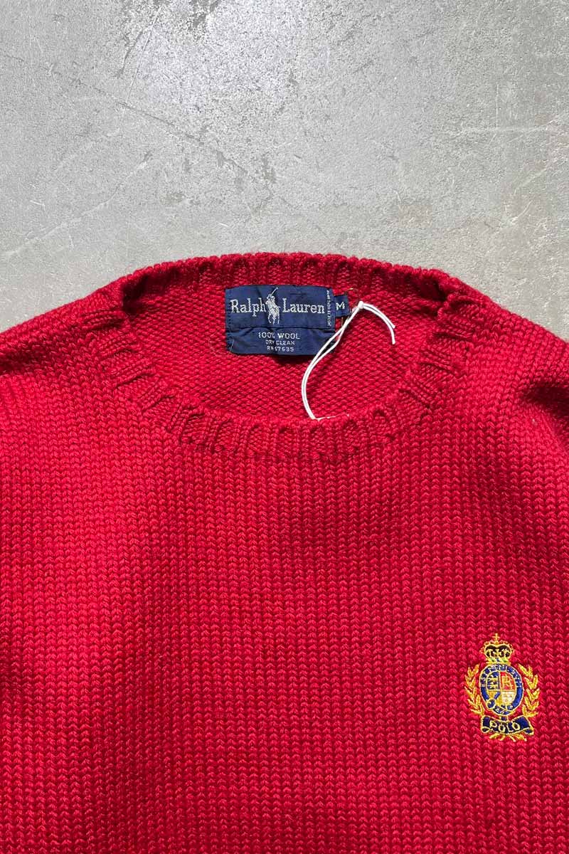 90s WOOL KNIT SWEATER / RED [SIZE:M USED]