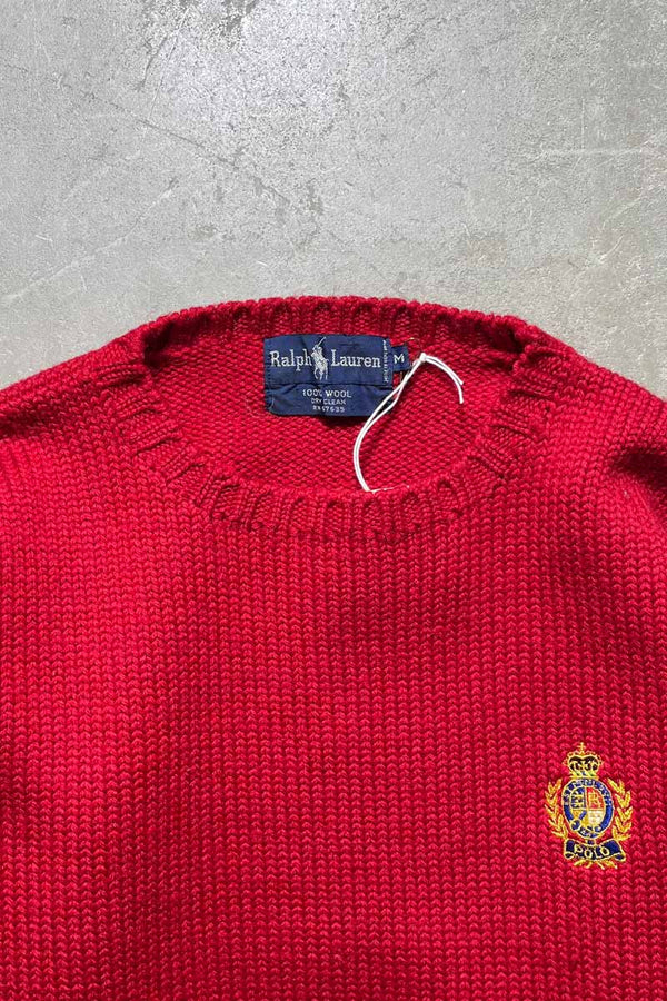 90s WOOL KNIT SWEATER / RED [SIZE:M USED]