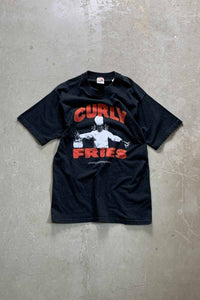 MADE IN USA 96'S S/S THE THREE STOOGES CURLY FRIES PRINT ADVERTISING T-SHIRT / BLACK [SIZE: M USED]