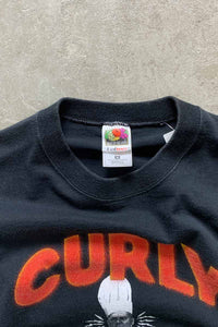 MADE IN USA 96'S S/S THE THREE STOOGES CURLY FRIES PRINT ADVERTISING T-SHIRT / BLACK [SIZE: M USED]