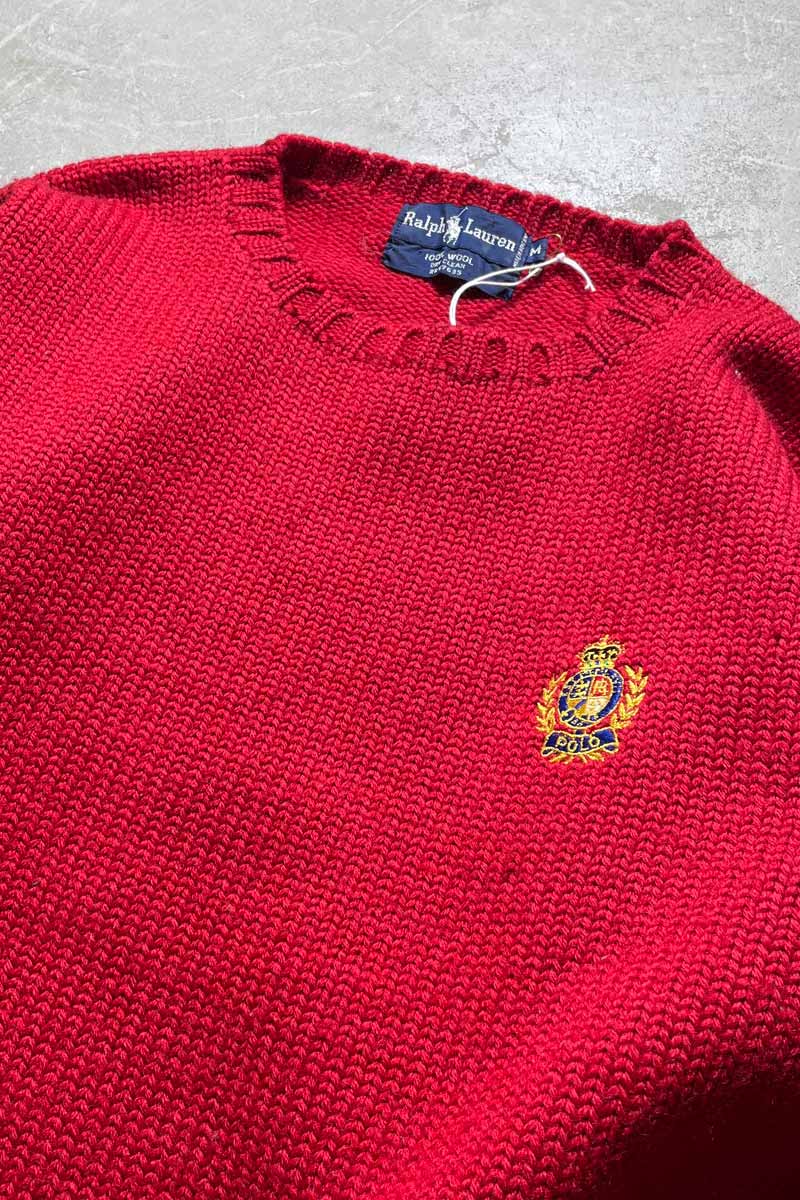 90s WOOL KNIT SWEATER / RED [SIZE:M USED]