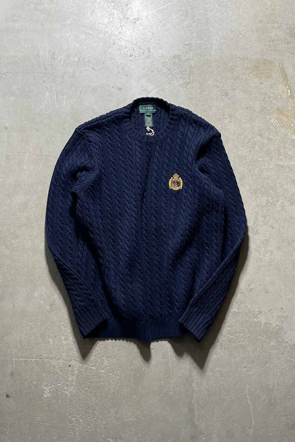CABLE COTTON KNIT SWEATER / NAVY [SIZE:L USED]