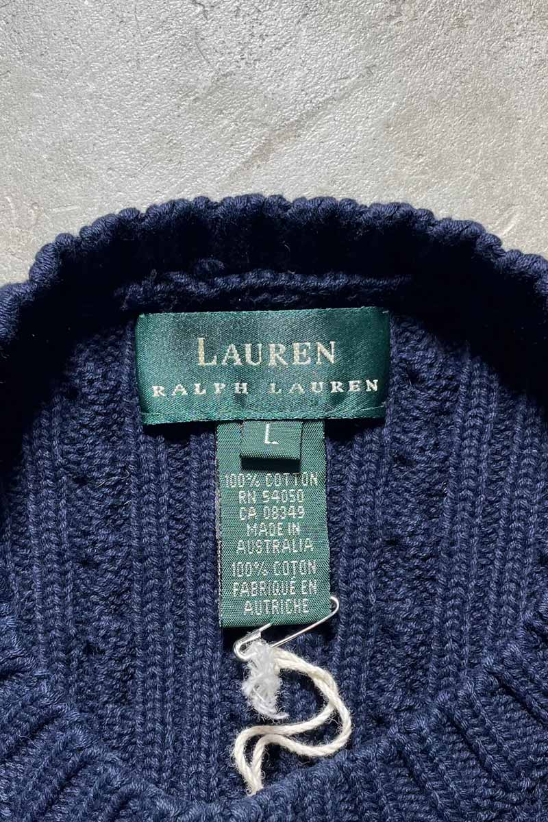CABLE COTTON KNIT SWEATER / NAVY [SIZE:L USED]