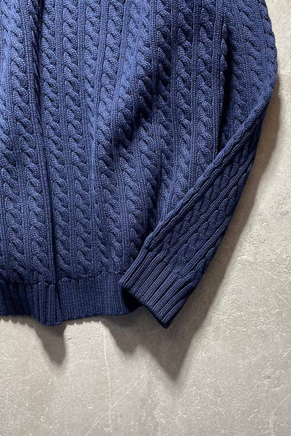 CABLE COTTON KNIT SWEATER / NAVY [SIZE:L USED]