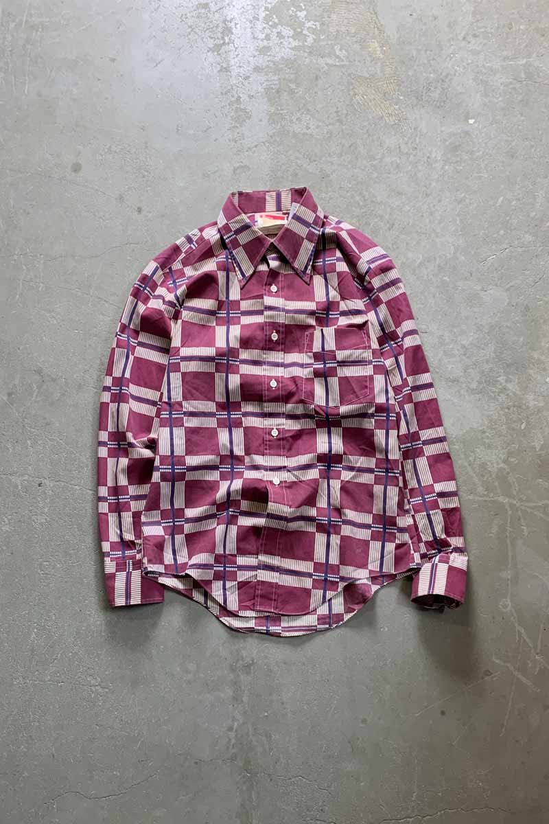 70'S L/S DESIGN CHECK SHIRT / PURPLE [SIZE: M USED]