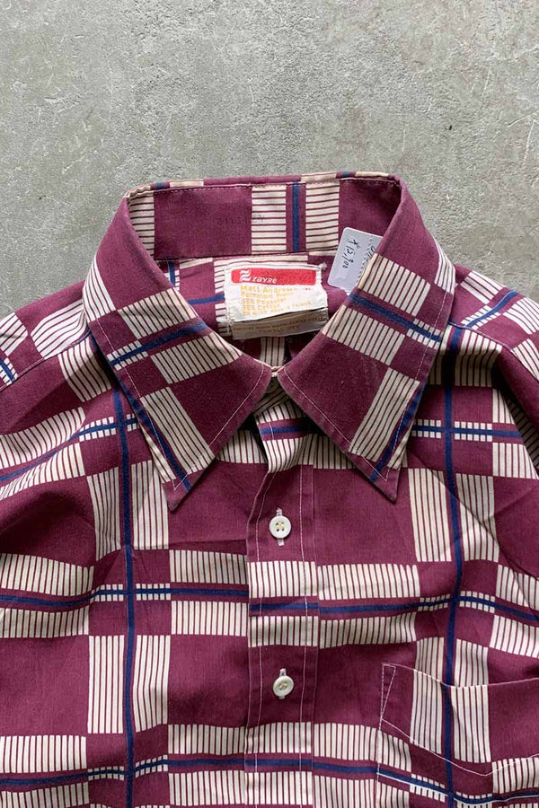 70'S L/S DESIGN CHECK SHIRT / PURPLE [SIZE: M USED]