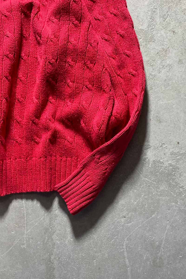 90'S CABLE COTTON KNIT POLO SHIRT / RED [SIZE:M USED]