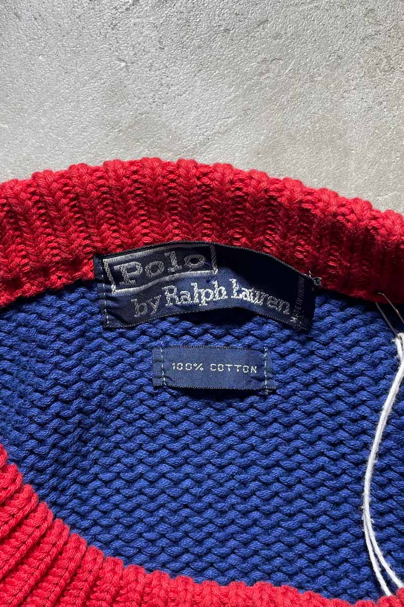 90'S ARGYLE COTTON KNIT SWEATER / BLUE [SIZE:M USED]