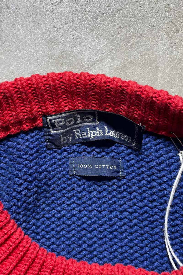 90'S ARGYLE COTTON KNIT SWEATER / BLUE [SIZE:M USED]