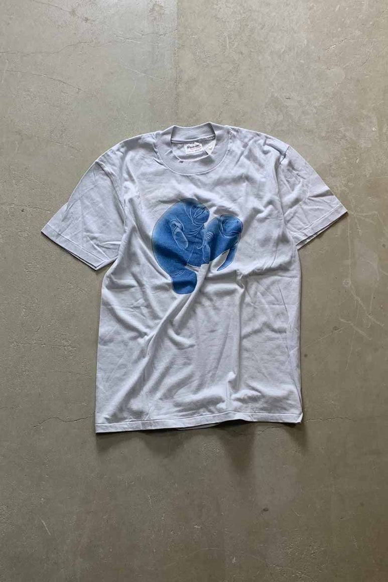 MADE IN USA 87'S S/S TWO DUGONG PRINT ANIMAL T-SHIRT / GRAY [SIZE: L DEADSTOCK/NOS]