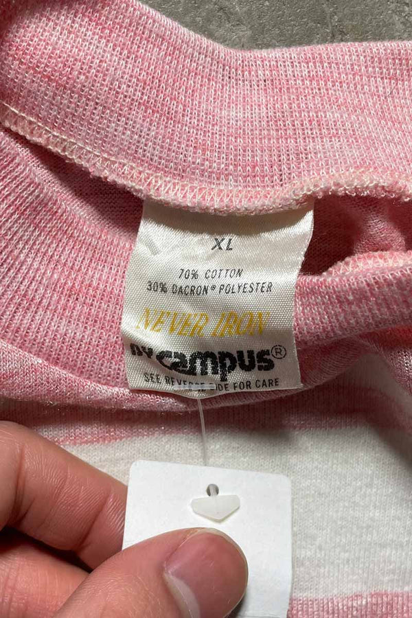 MADE IN USA 90'S BORDER T-SHIRT / PINK [SIZE: XL USED]