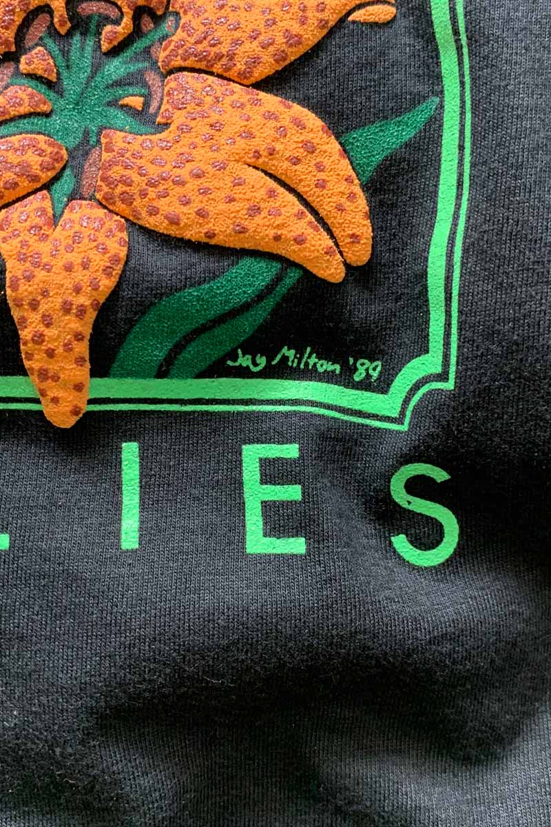 MADE IN USA 89'S S/S TIGER LILIES FRAM PRINT ANIMAL T-SHIRT / BLACK [SIZE: XL DEADSTOCK/NOS]