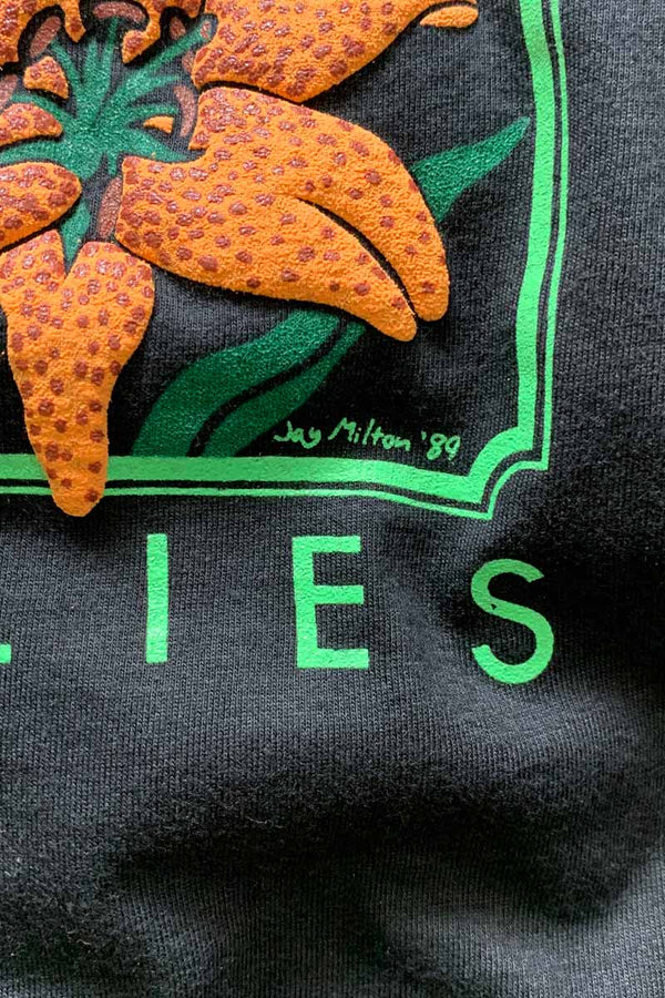 MADE IN USA 89'S S/S TIGER LILIES FRAM PRINT ANIMAL T-SHIRT / BLACK [SIZE: XL DEADSTOCK/NOS]