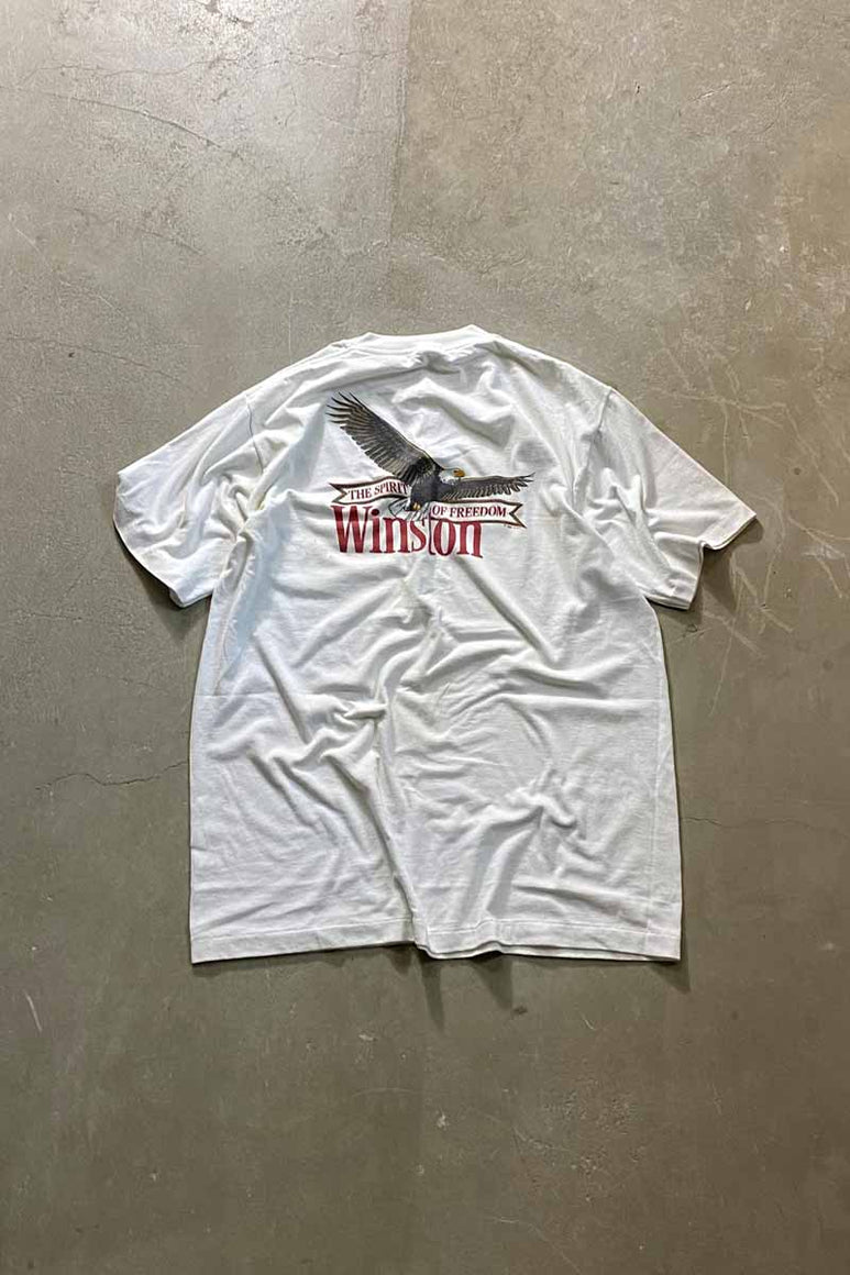 MADE IN USA 90'S WINSTON FREEDOM BACK PRINT T-SHIRT / WHITE [SIZE: XL USED]