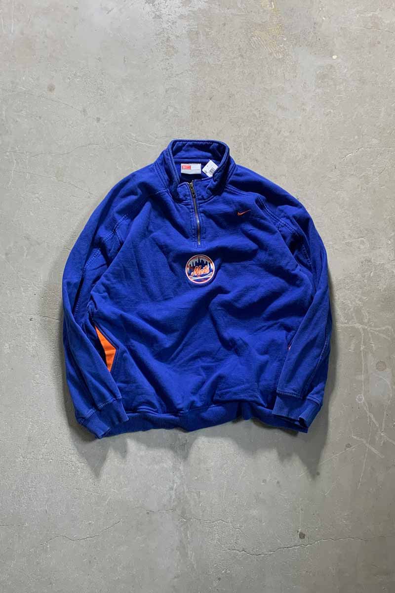 Y2K EARLY 00'S MLB NY METS HALF ZIP SWEATSHIRT / BLUE [SIZE: L USED]