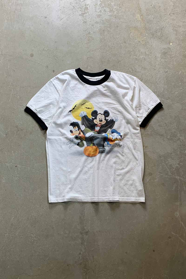 S/S MICKEY PRINT CHARACTER RINGER T-SHIRT / WHITE / BLACK [SIZE: M USED]