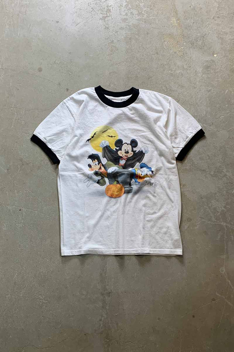 S/S MICKEY PRINT CHARACTER RINGER T-SHIRT / WHITE / BLACK [SIZE: M USED]