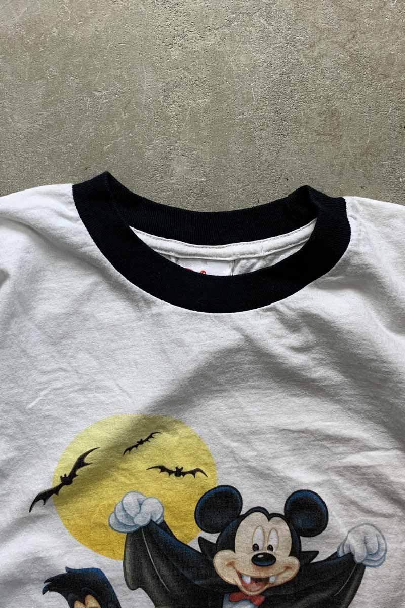 S/S MICKEY PRINT CHARACTER RINGER T-SHIRT / WHITE / BLACK [SIZE: M USED]