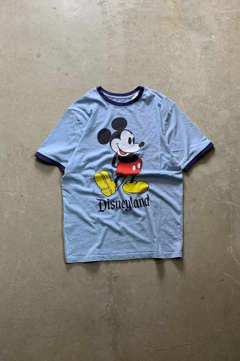 S/S MICKEY PRINT RINGER T-SHIRT / BLUE [SIZE: S USED]