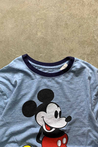S/S MICKEY PRINT RINGER T-SHIRT / BLUE [SIZE: S USED]