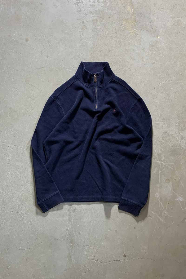 90'S HALF ZIP COTTON KNIT SWEATER / NAVY [SIZE: L USED]