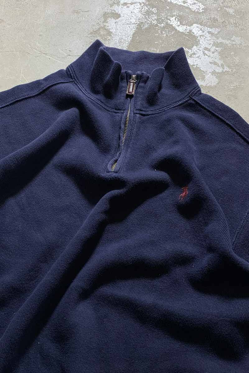 90'S HALF ZIP COTTON KNIT SWEATER / NAVY [SIZE: L USED]