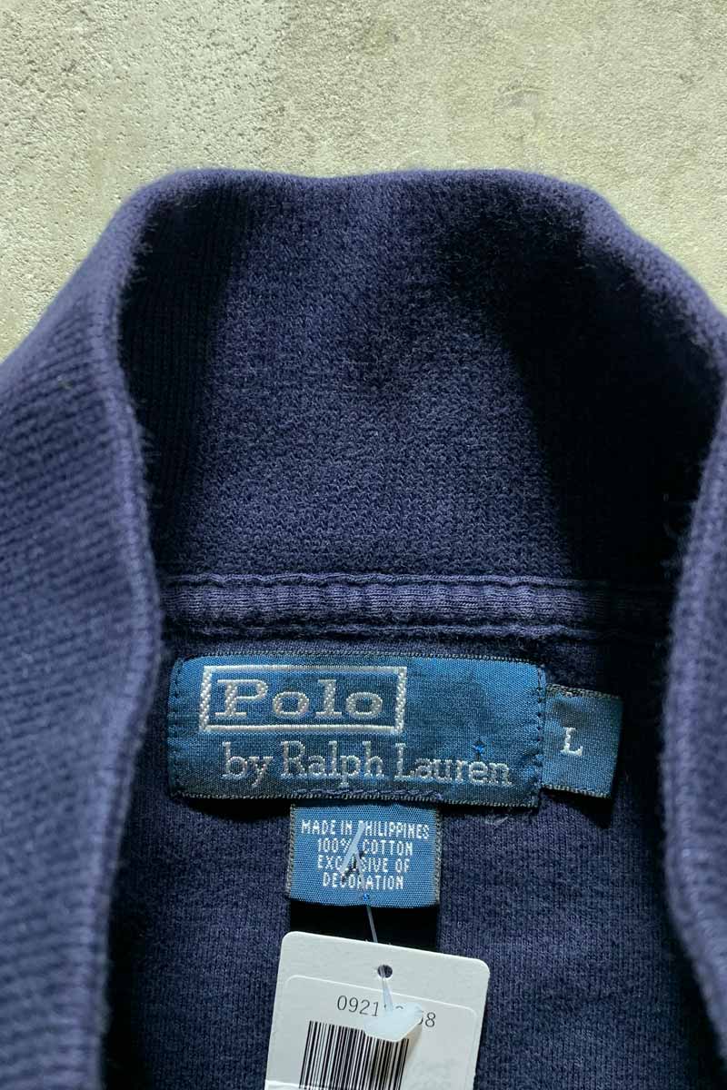 90'S HALF ZIP COTTON KNIT SWEATER / NAVY [SIZE: L USED]