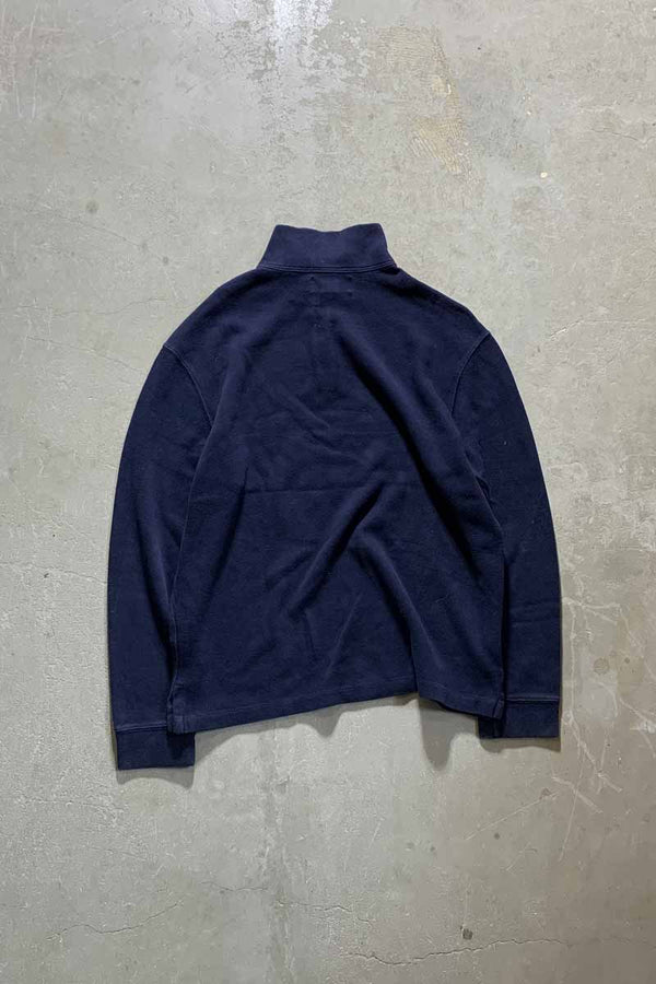 90'S HALF ZIP COTTON KNIT SWEATER / NAVY [SIZE: L USED]