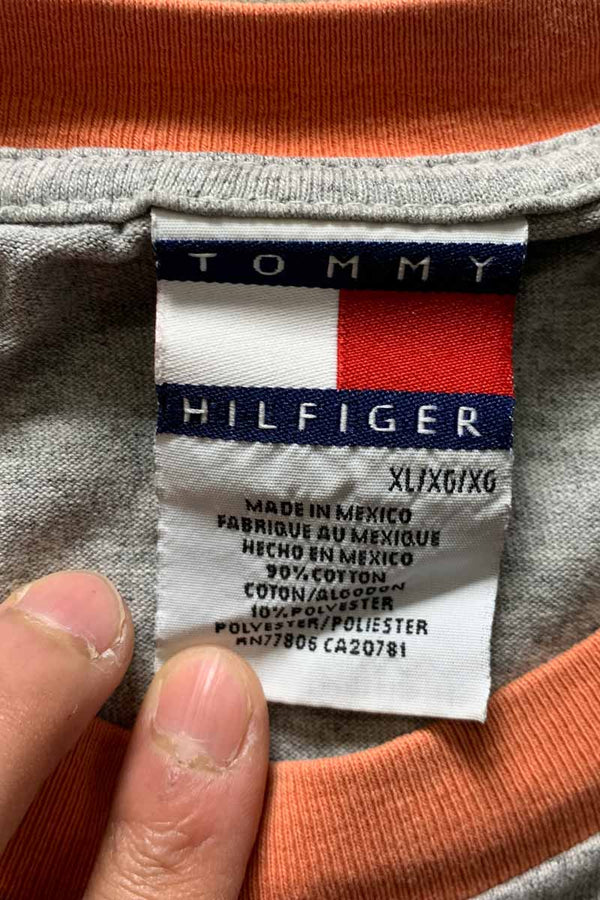 MADE IN MEXICO 90s RINGER T-SHIRT / GRAY / ORANGE [SIZE: XL USED]
