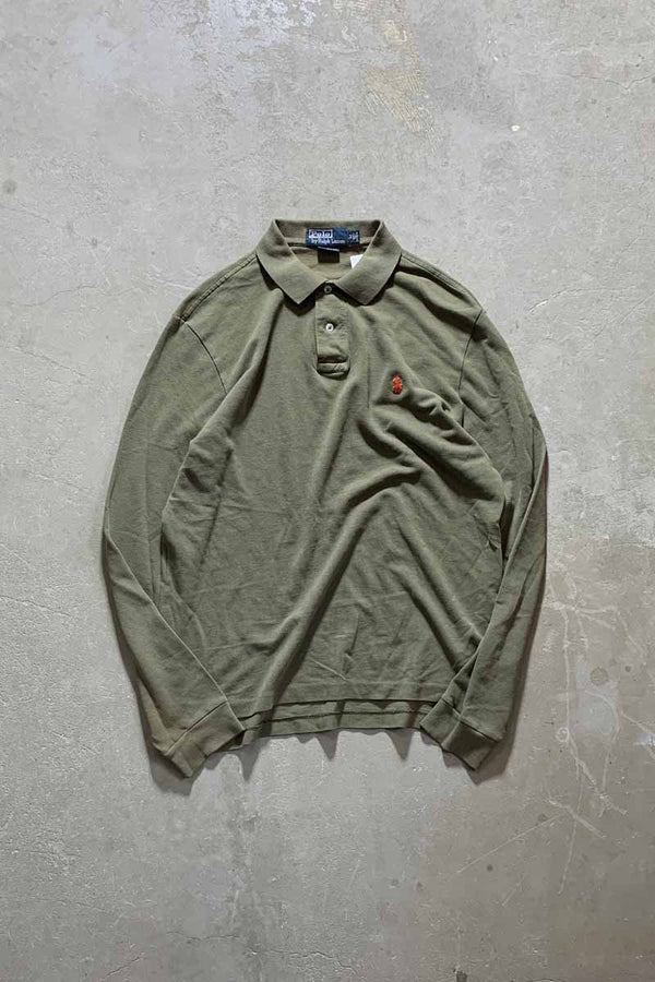 90'S L/S COTTON CUSTOM FIT POLO SHIRT / OLIVE [SIZE: M USED]
