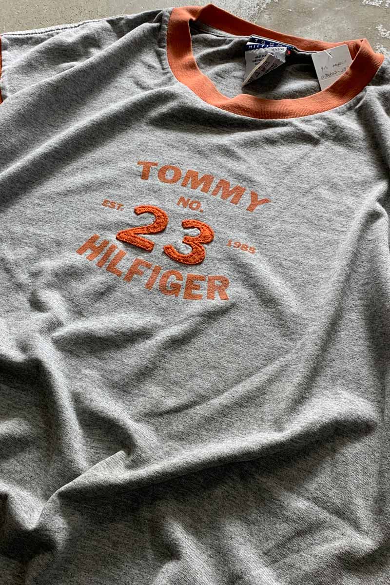 MADE IN MEXICO 90'S RINGER T-SHIRT / GRAY / ORANGE [SIZE: XL USED]
