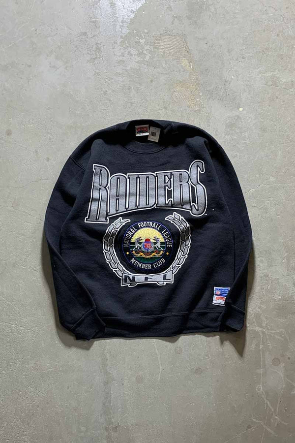 MADE IN USA 90'S NFL LA RAIDERS PRINT SWEATSHIRT / BLACK [SIZE: M USED]