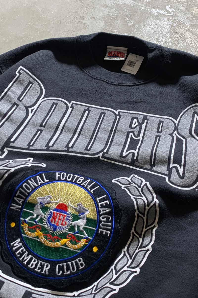 MADE IN USA 90'S NFL LA RAIDERS PRINT SWEATSHIRT / BLACK [SIZE: M USED]