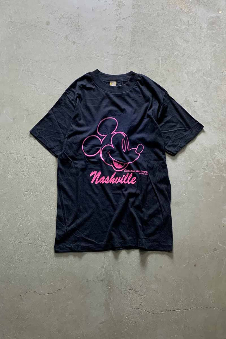 MADE IN USA 80'S MICKEY PRINT CHARACTER T-SHIRT / BLACK [SIZE: L DEADSTOCK/NOS]