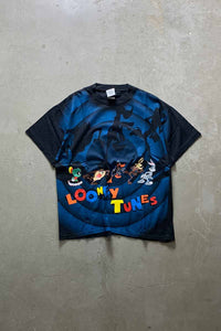 MADE IN USA 90'S S/S LOONEY TUNES PRINT T-SHIRT / BLACK / BLUE [SIZE: XL USED]