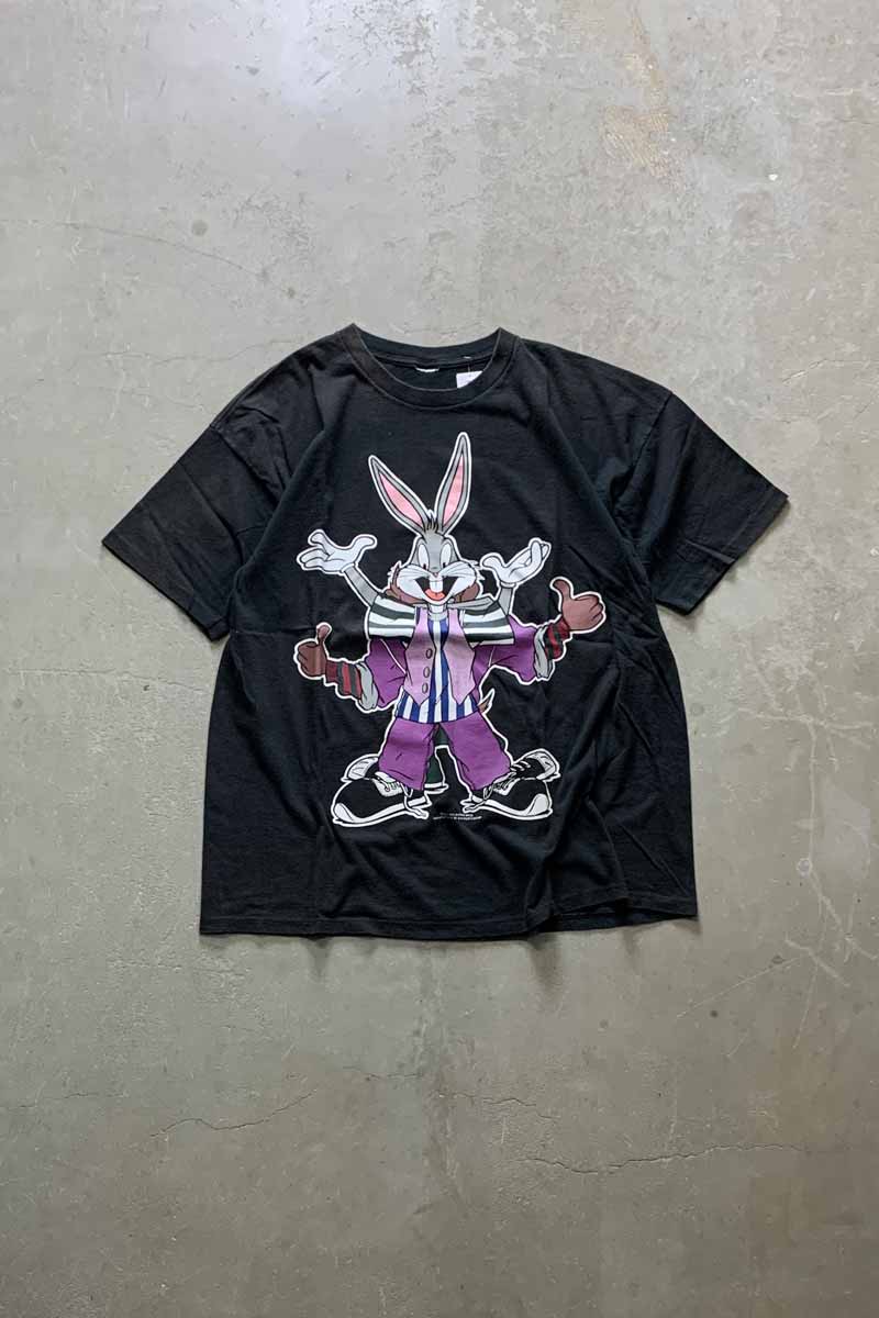 94'S S/S BUGS BUNNY & TASMANIAN DEVIL PRINT CHARACTER T-SHIRT / BLACK [SIZE: XL USED]